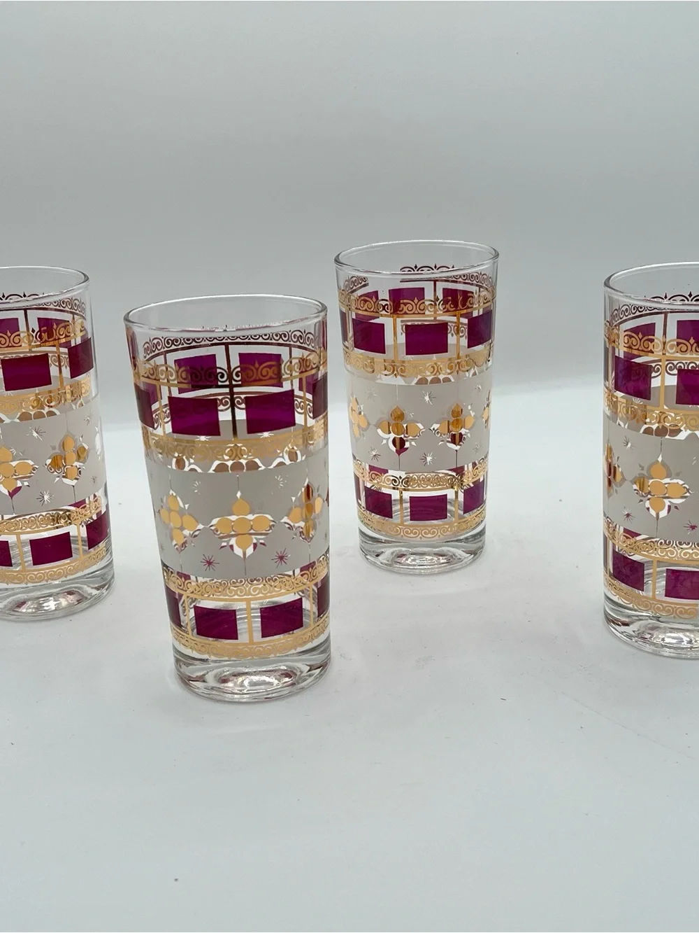 mid century Anchor Hocking Elegance Highball Tumblr Glasses Gold Atomic Set Of 4